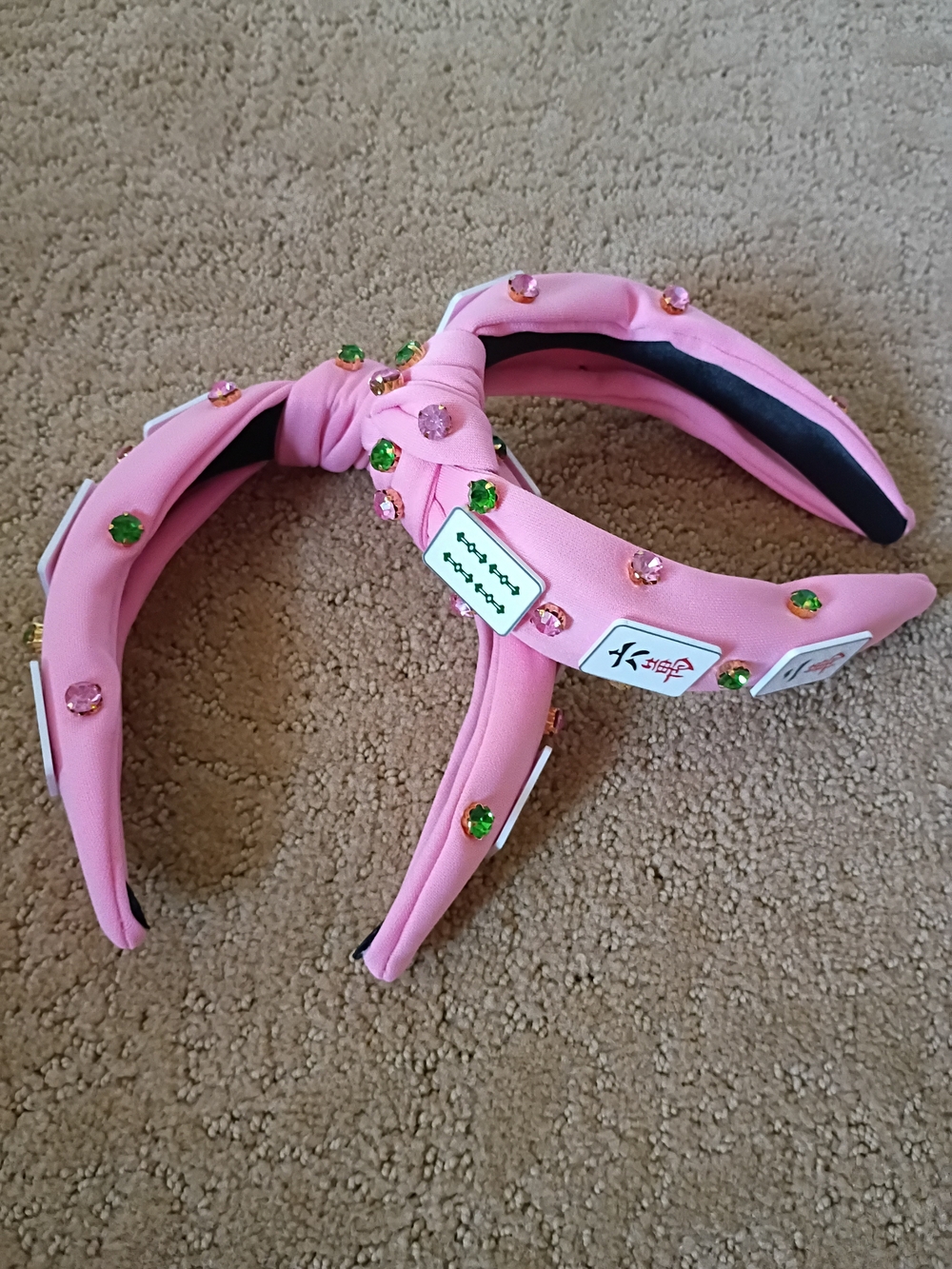 Mahjong Pink Rhinestone Knotted Headbands Set of 2 NWT